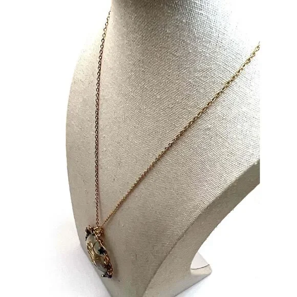 New Opal Copper Wire Wrapped Moon Pendant Gold Tone Necklace - Picture 7 of 13